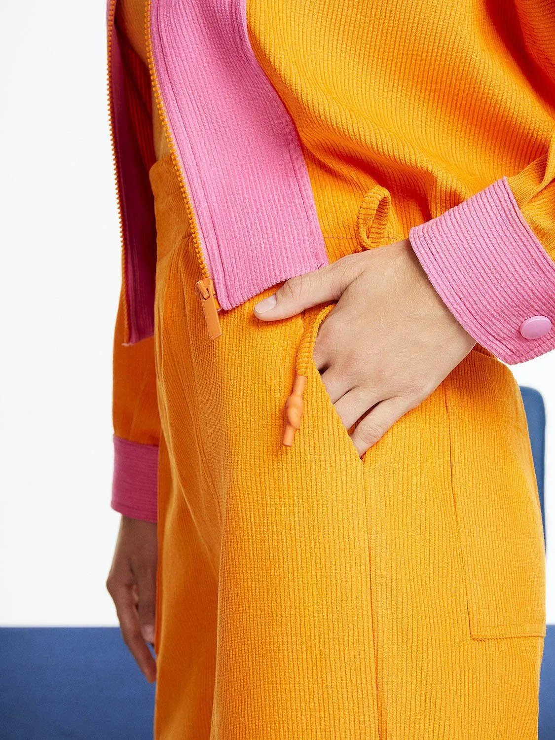 High Collar Orange Bomber Jacket for Women