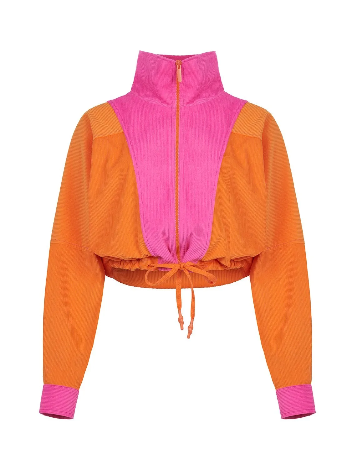 High Collar Orange Bomber Jacket for Women