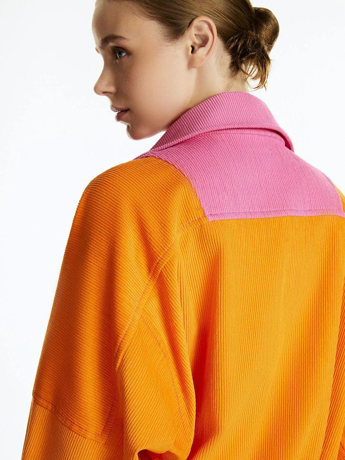 High Collar Orange Bomber Jacket for Women