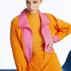 High Collar Orange Bomber Jacket for Women