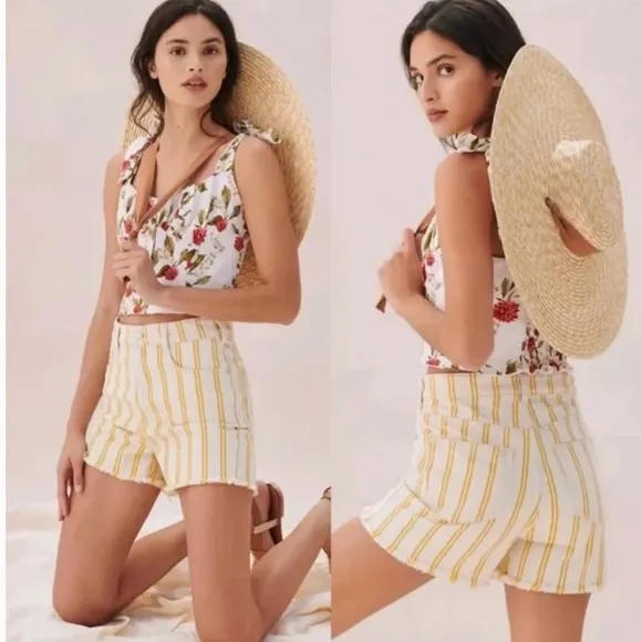 🎉HP🎉. 19. Anthropologie Pilcro High Rise Denim Shorts /Mustard &amp; Cream Stripes