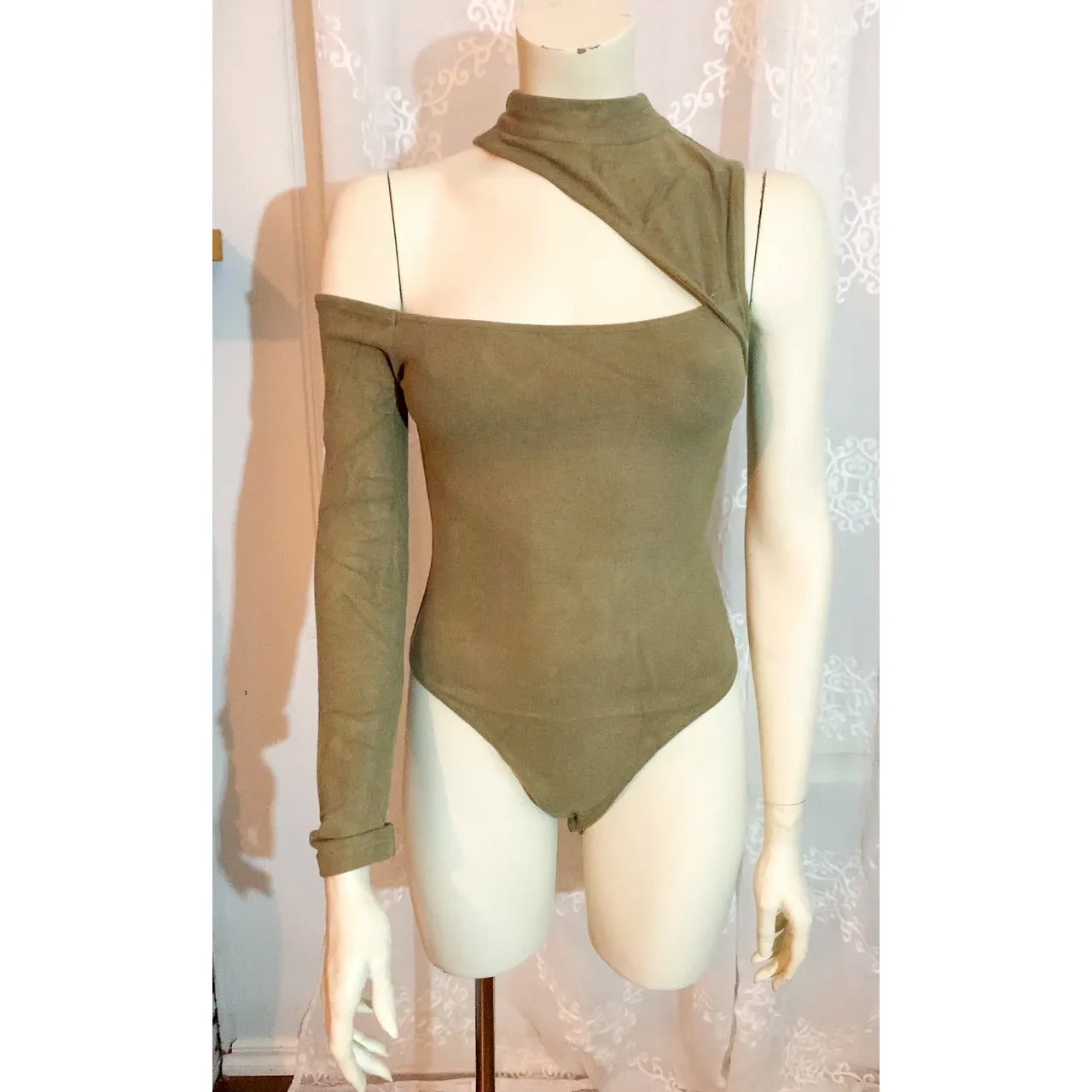 Hug Me All Over Mock Neck Cut Out Bodysuit - Olive