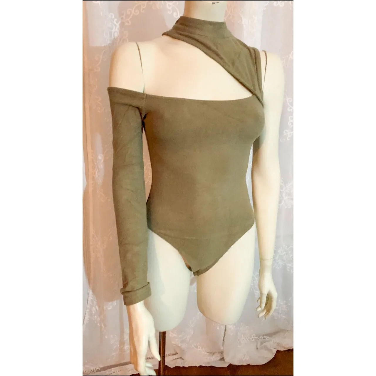 Hug Me All Over Mock Neck Cut Out Bodysuit - Olive