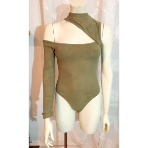 Hug Me All Over Mock Neck Cut Out Bodysuit - Olive