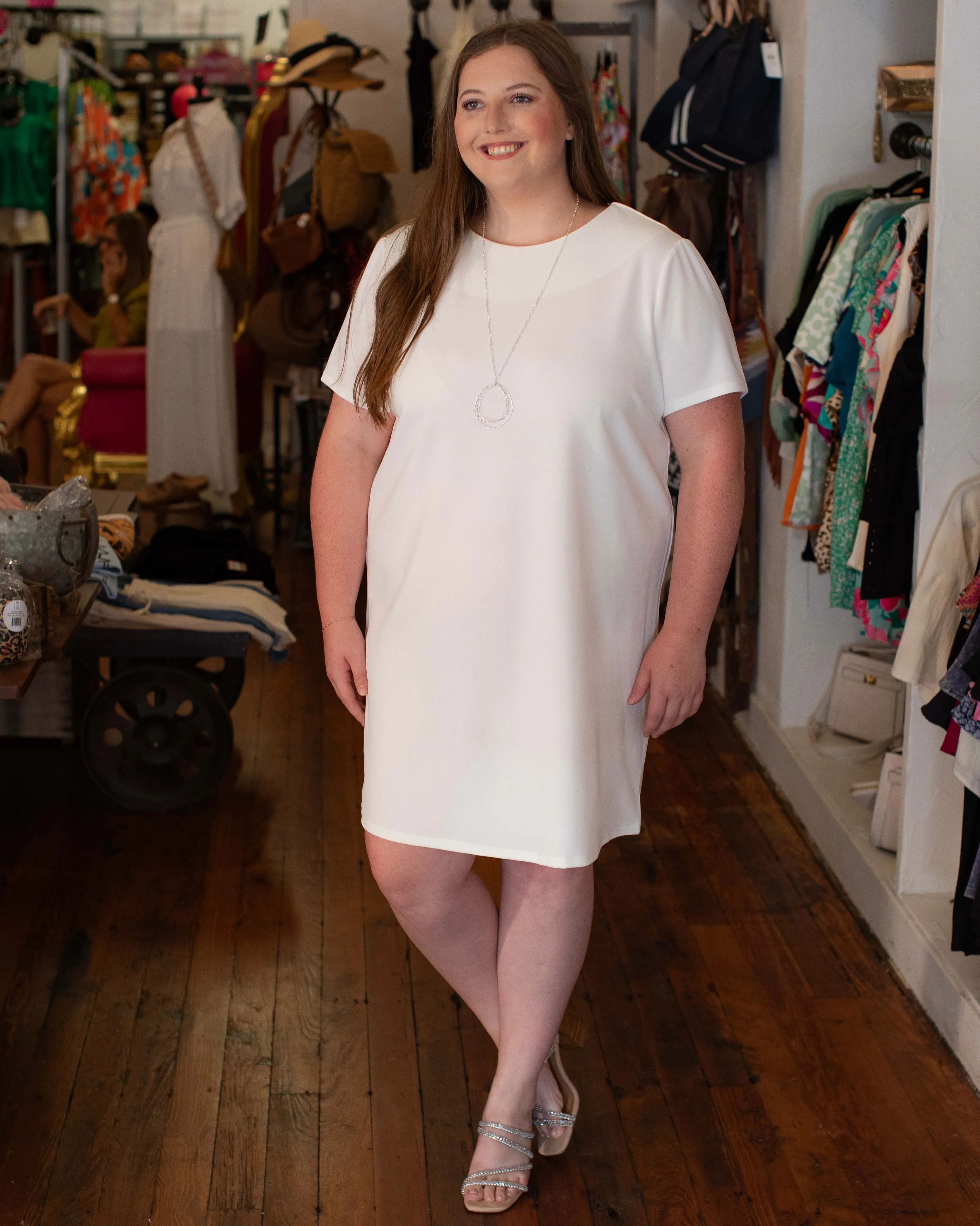 HUNG UP ON YOU KNIT SHIFT DRESS - OFF WHITE