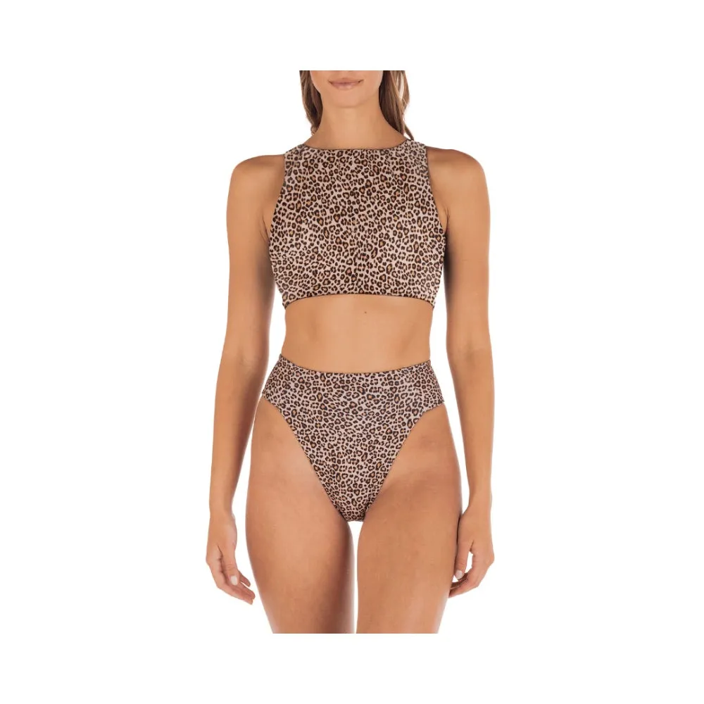 HURLEY MAX LEOPARD HIGH NECK TOP BROWN SUGAR