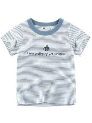 I am ordinary yet unique Letters Print Stripe T-shirt for Kids
