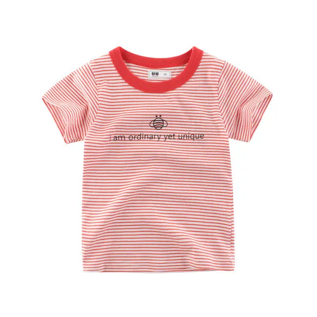 I am ordinary yet unique Letters Print Stripe T-shirt for Kids