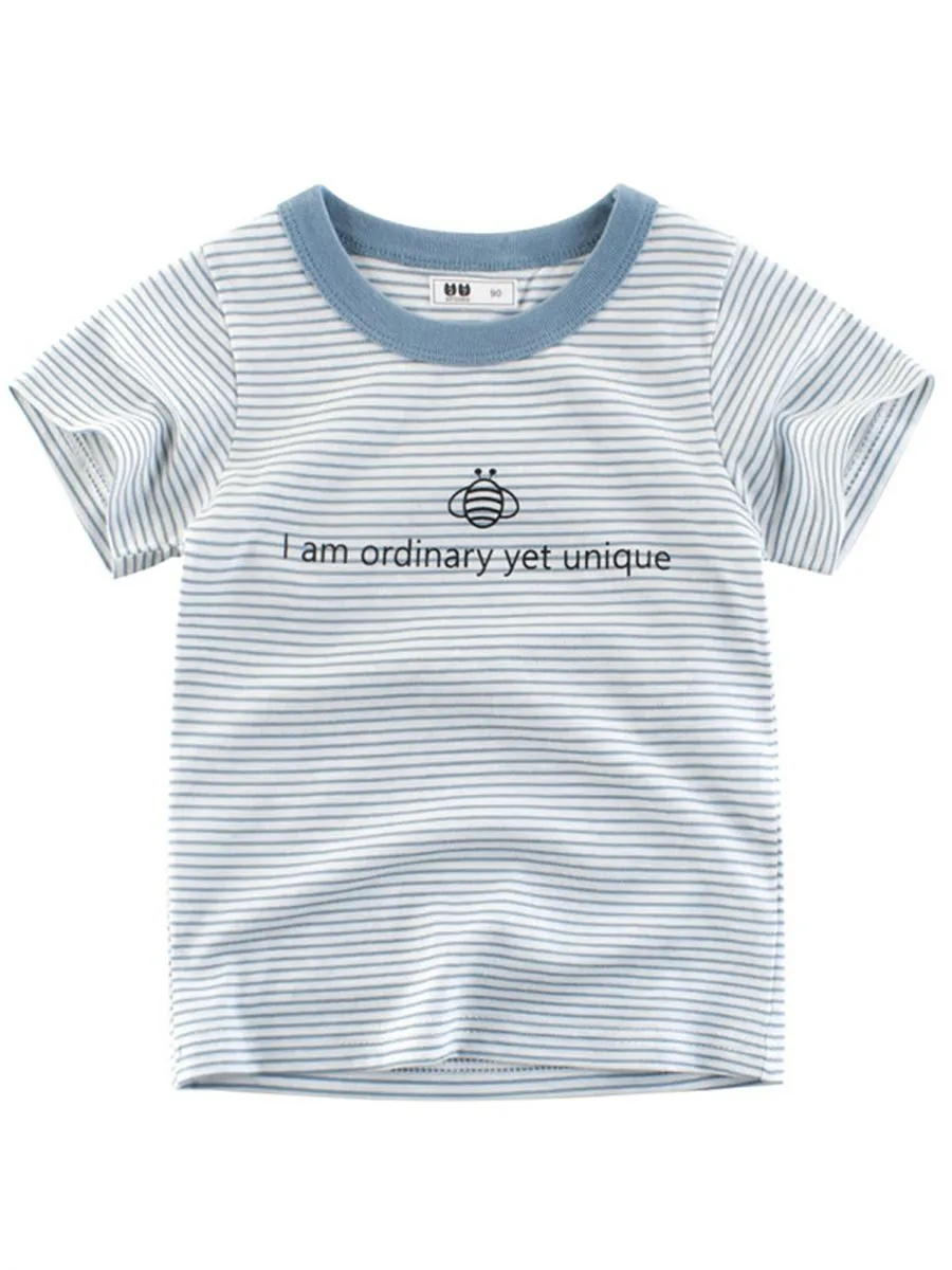 I am ordinary yet unique Letters Print Stripe T-shirt for Kids