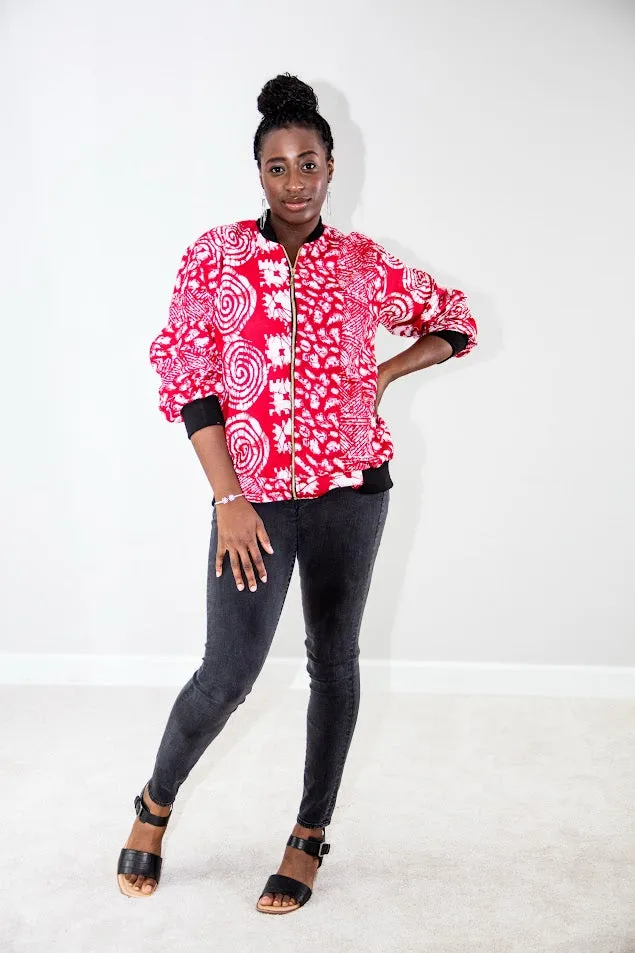 Ibeji Bomber Jacket - Two tone red pattern jacket