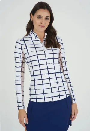 IBKUL Navy Cordova Print Long Sleeve Top