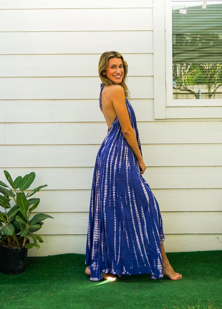 Indigo Waves Hand Dyed Boho Maxi Dress