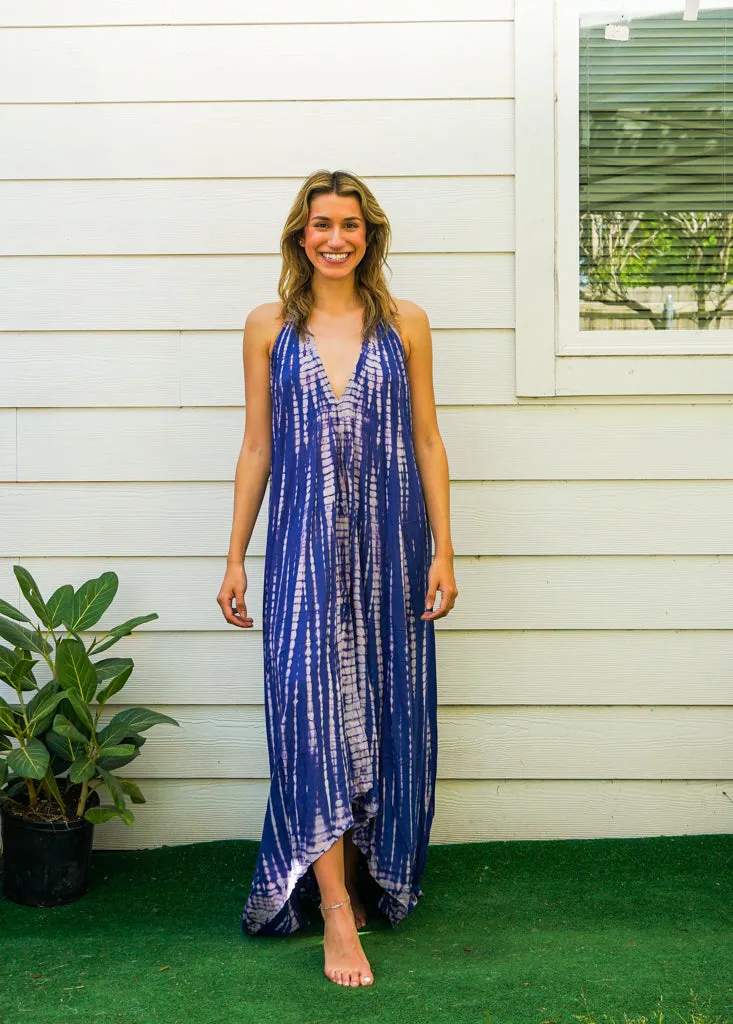 Indigo Waves Hand Dyed Boho Maxi Dress
