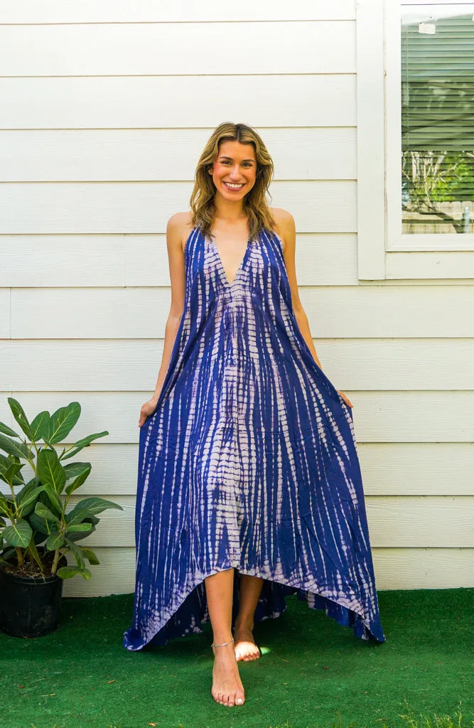 Indigo Waves Hand Dyed Boho Maxi Dress