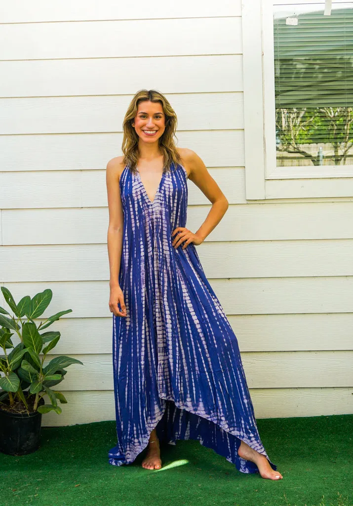 Indigo Waves Hand Dyed Boho Maxi Dress