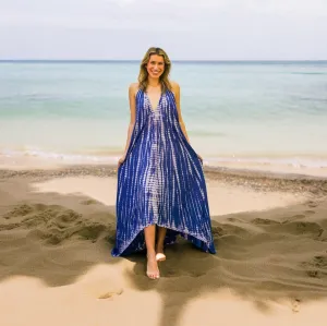 Indigo Waves Hand Dyed Boho Maxi Dress