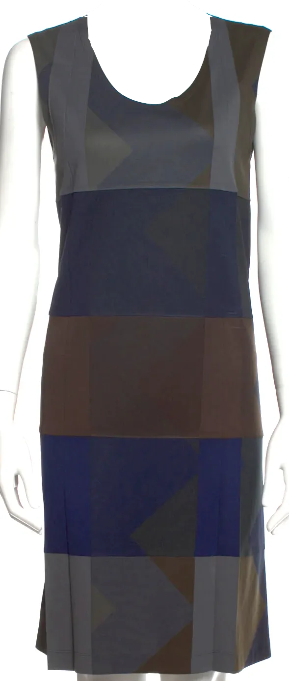 Issey Miyake Japan. Colorblocked Printed Knee-Length Dress
