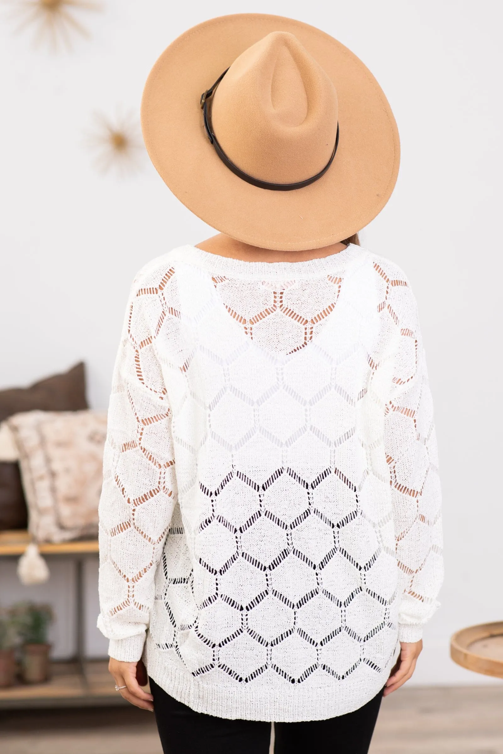Ivory Crochet Lightweight Sweater Knit Top