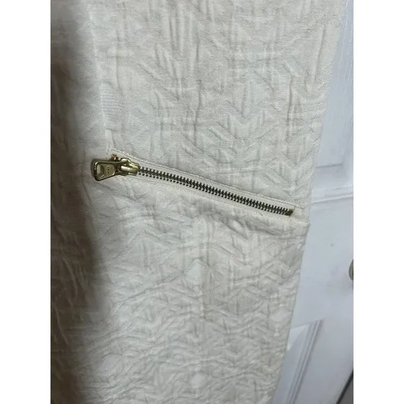 J Crew Ivory Jacquard Textured Zip Pocket Sleeveless Shift Dress Women’s Size M