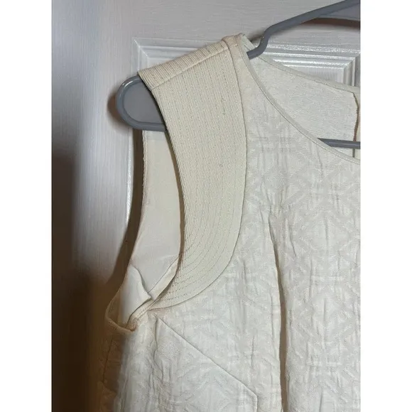 J Crew Ivory Jacquard Textured Zip Pocket Sleeveless Shift Dress Women’s Size M