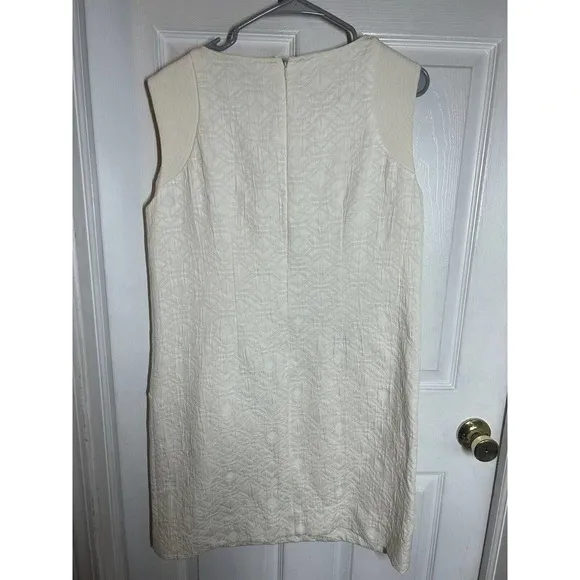 J Crew Ivory Jacquard Textured Zip Pocket Sleeveless Shift Dress Women’s Size M