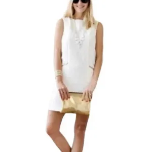 J Crew Ivory Jacquard Textured Zip Pocket Sleeveless Shift Dress Women’s Size M