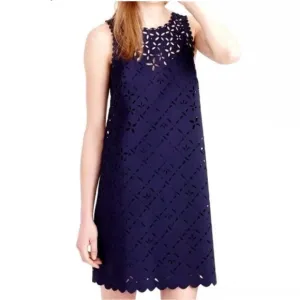 J. Crew Laser Cut Out Shift Dress in Navy Blue.