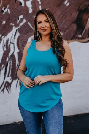 Jade Basic Sleeveless Curved Hem Relaxed Fit Tank