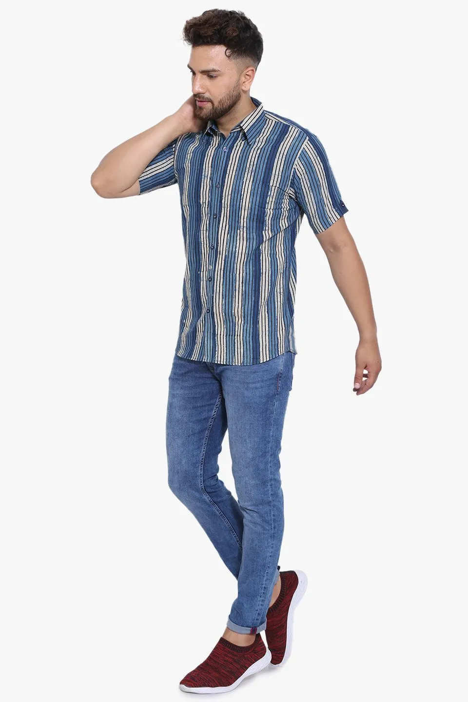 Jaipur 100% Cotton Blue Striped Shirt