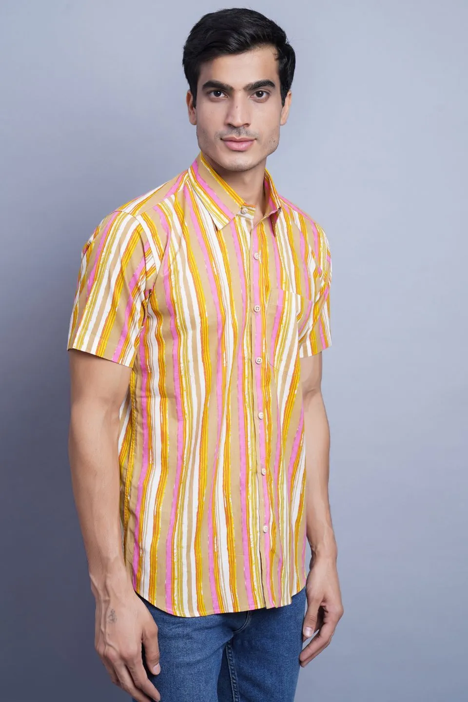 Jaipur 100% Cotton Multicolored Striped Shirt