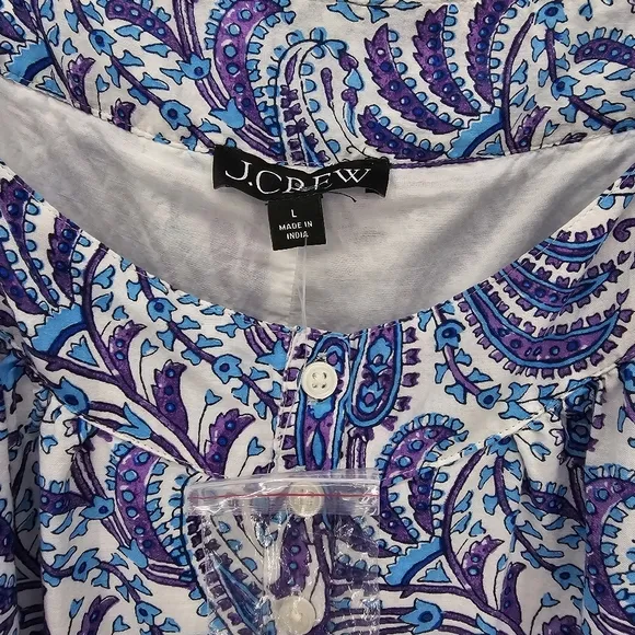 J.Crew Tiered cotton voile shift dress in purple paisley, women's large new!