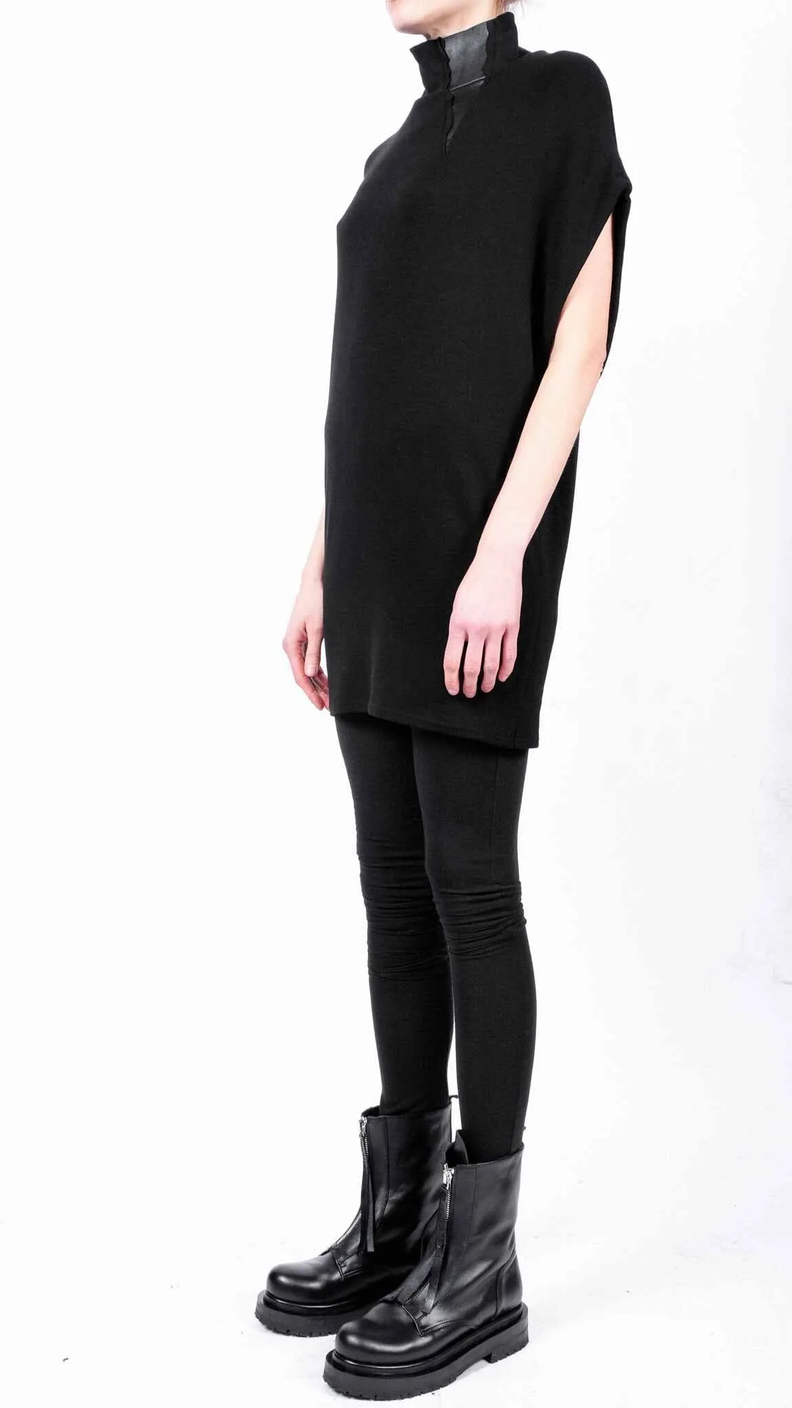 Jersey Sleeveless Top with Leather Detail