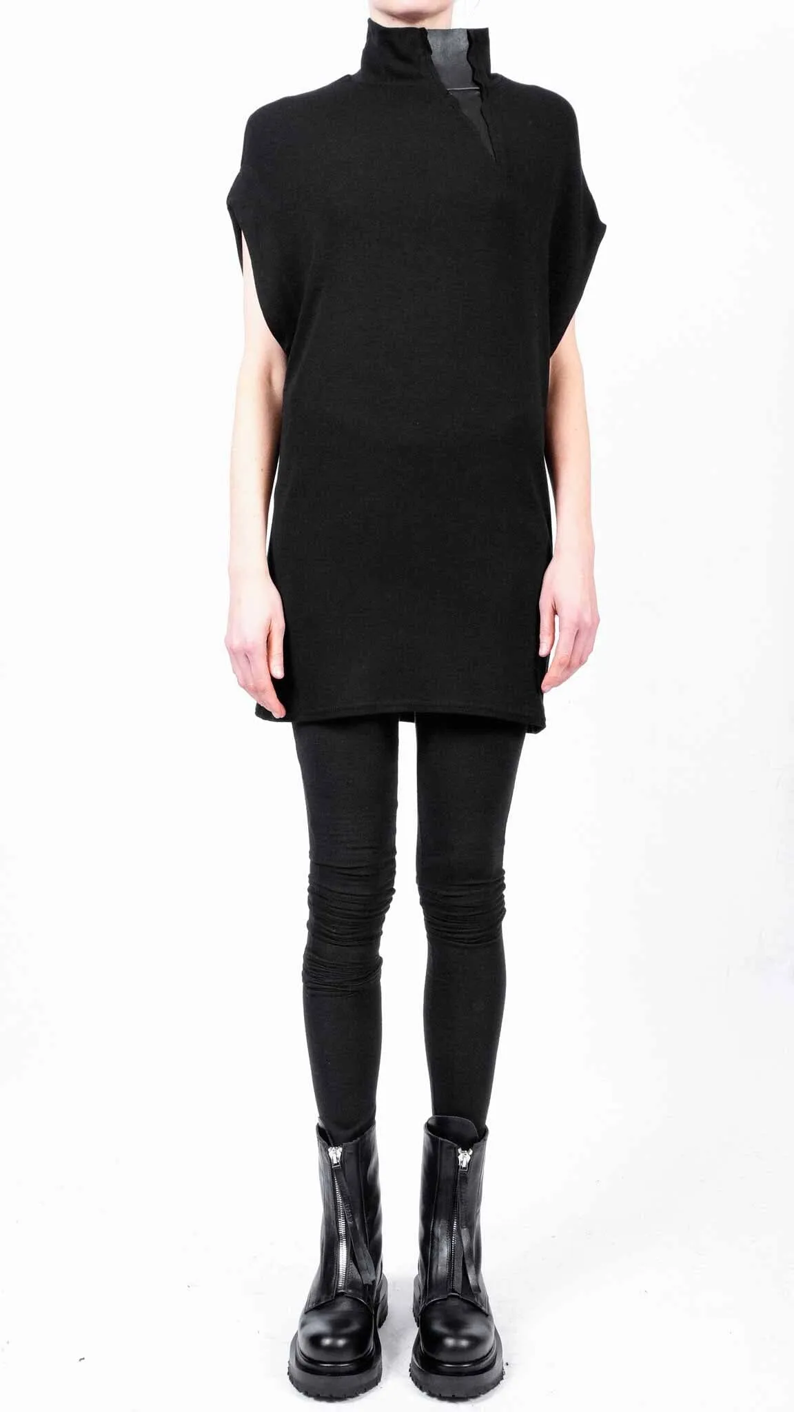 Jersey Sleeveless Top with Leather Detail