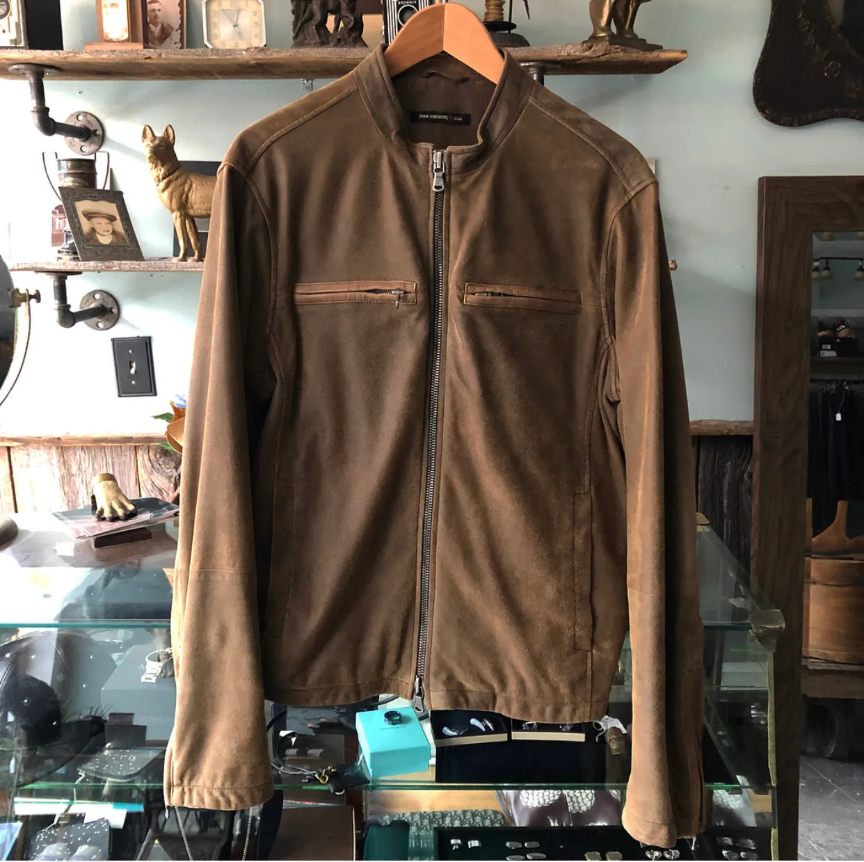 John Varvatos Brown Suede Zip Up Bomber Jacket - M