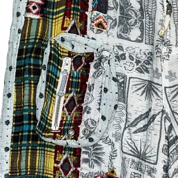 Johnny Was Tokyo Patchwork Cotton Gauze Cargo Shorts Size 4 No Belt