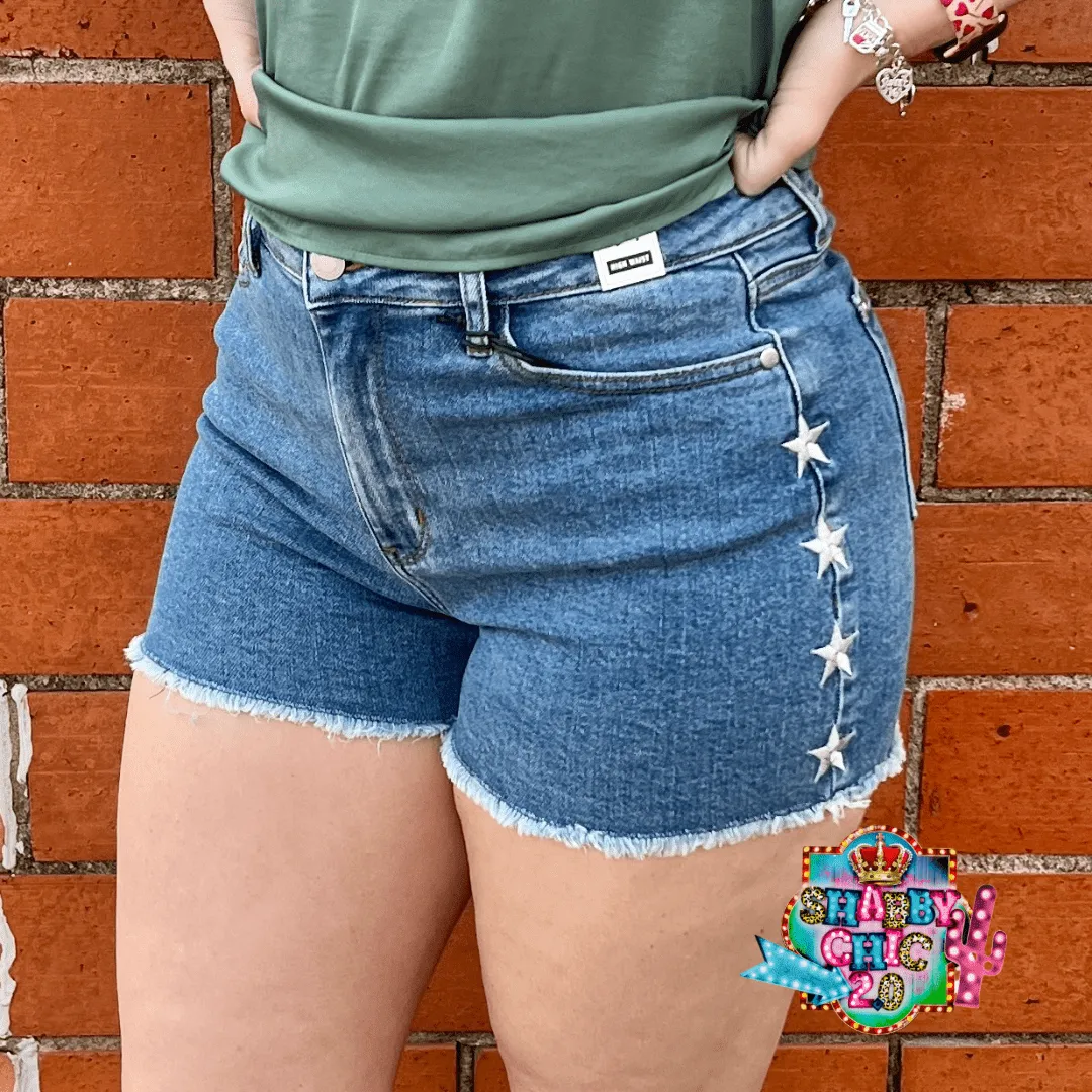 Judy Blue High Waist Embroidered Star Shorts