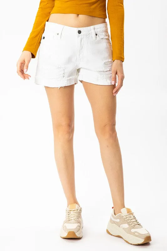 KanCan Mid Rise Shorts Distressed - White