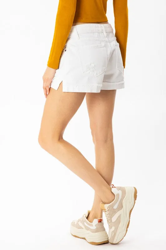 KanCan Mid Rise Shorts Distressed - White