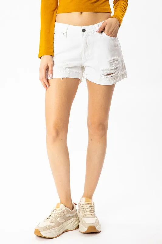 KanCan Mid Rise Shorts Distressed - White