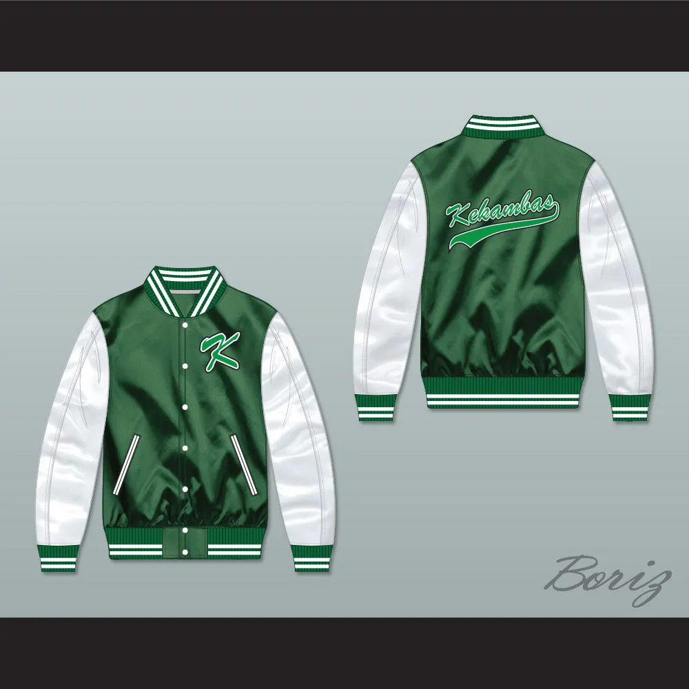 Kekambas Green/ White Varsity Letterman Satin Bomber Jacket 1