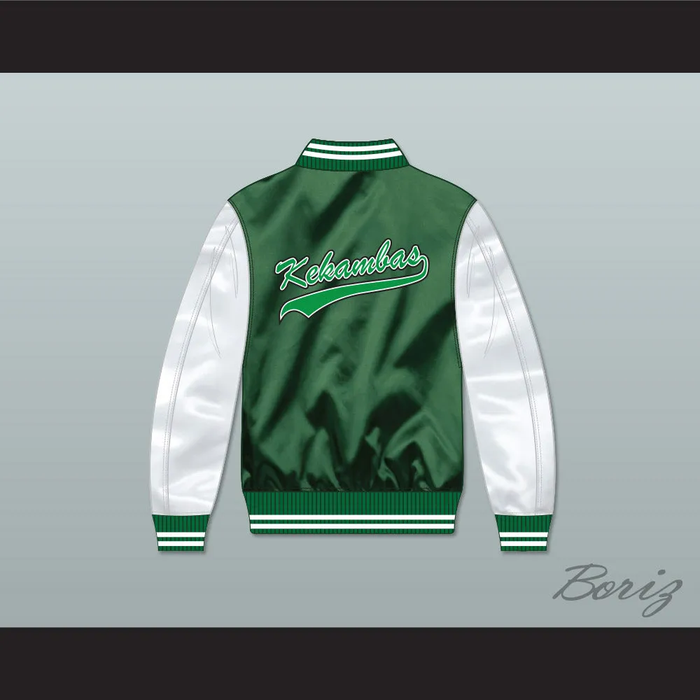 Kekambas Green/ White Varsity Letterman Satin Bomber Jacket 1