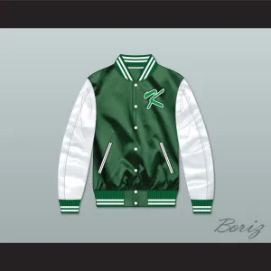 Kekambas Green/ White Varsity Letterman Satin Bomber Jacket 1