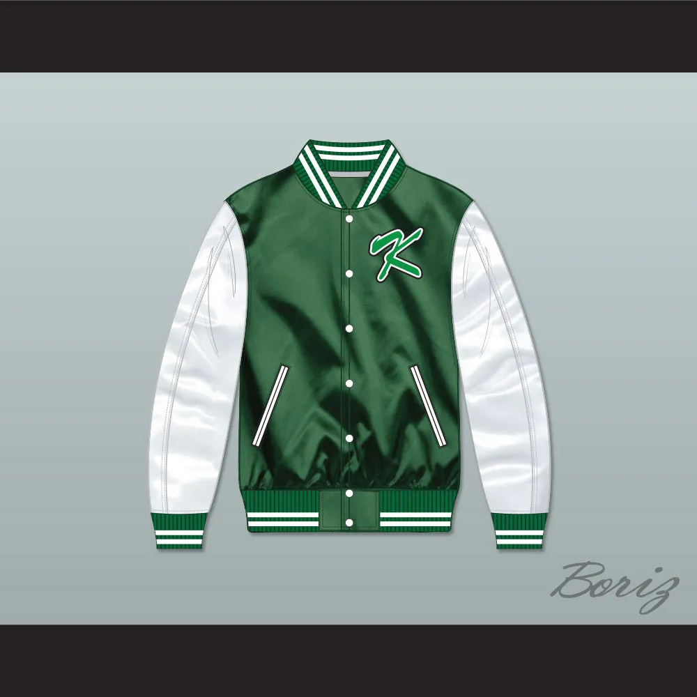 Kekambas Green/ White Varsity Letterman Satin Bomber Jacket 1