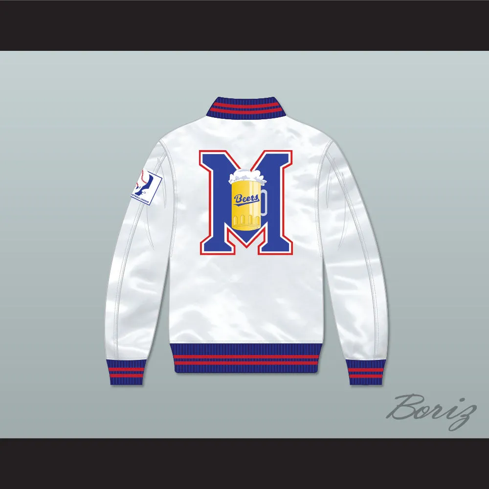 Kenny Scolari 23 Milwaukee Beers BASEketball White Varsity Letterman Satin Bomber Jacket