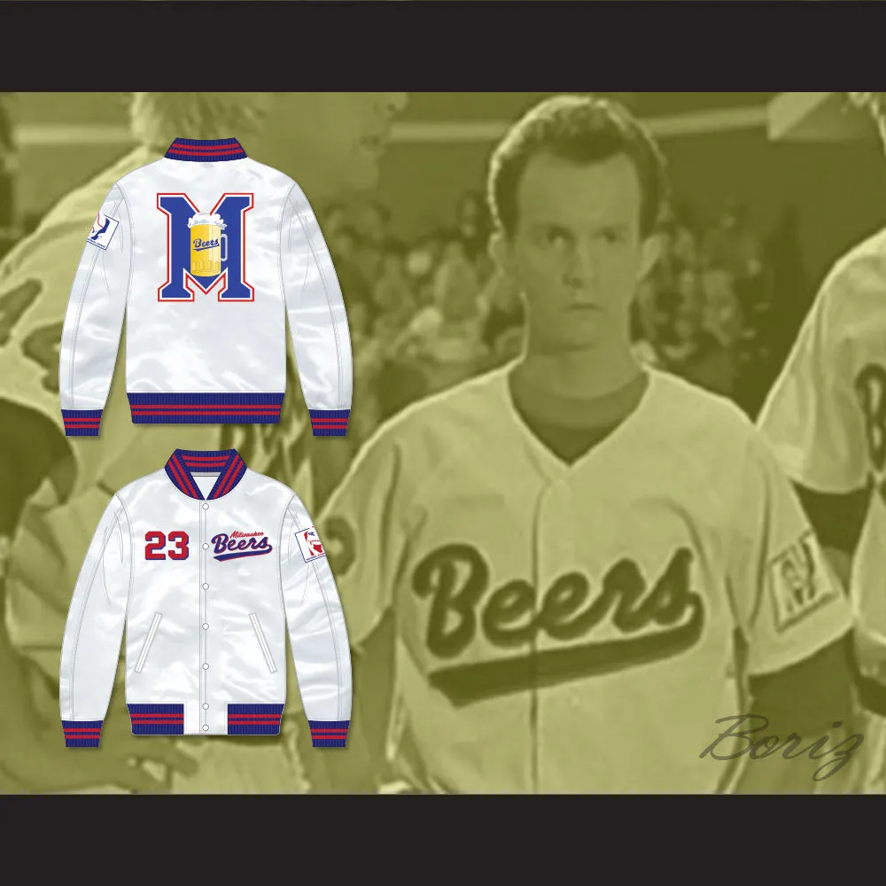 Kenny Scolari 23 Milwaukee Beers BASEketball White Varsity Letterman Satin Bomber Jacket