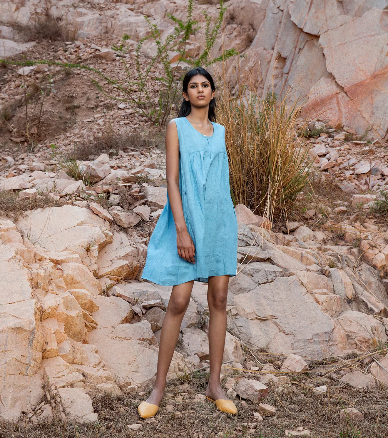 KharaKapas I Ice Blue Sleeveless Shift Dress  I  32 Days Of Summer