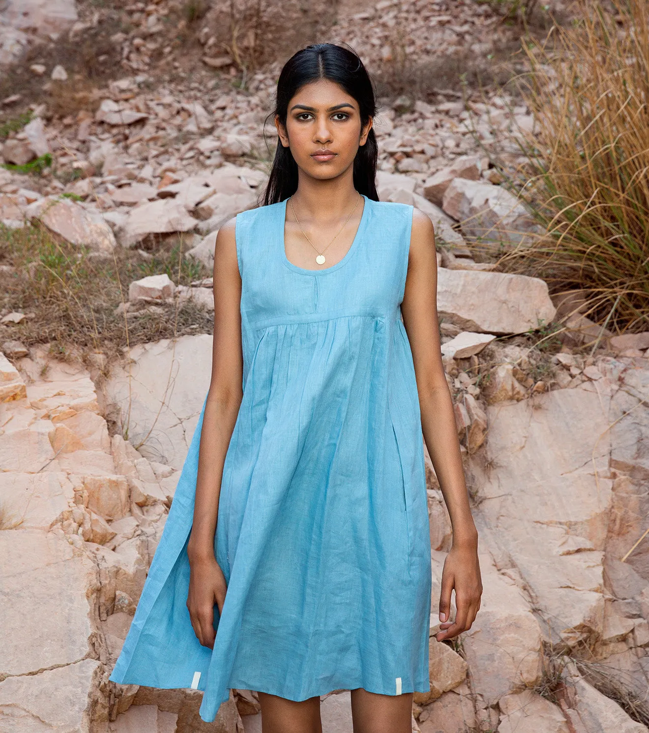 KharaKapas I Ice Blue Sleeveless Shift Dress  I  32 Days Of Summer