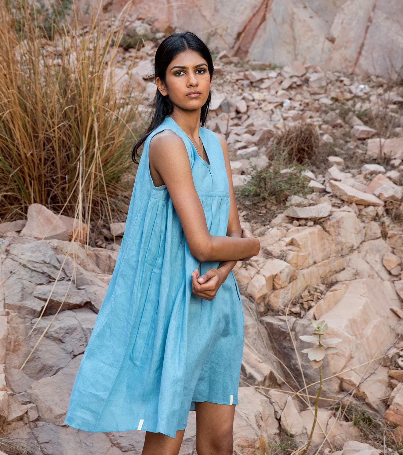 KharaKapas I Ice Blue Sleeveless Shift Dress  I  32 Days Of Summer