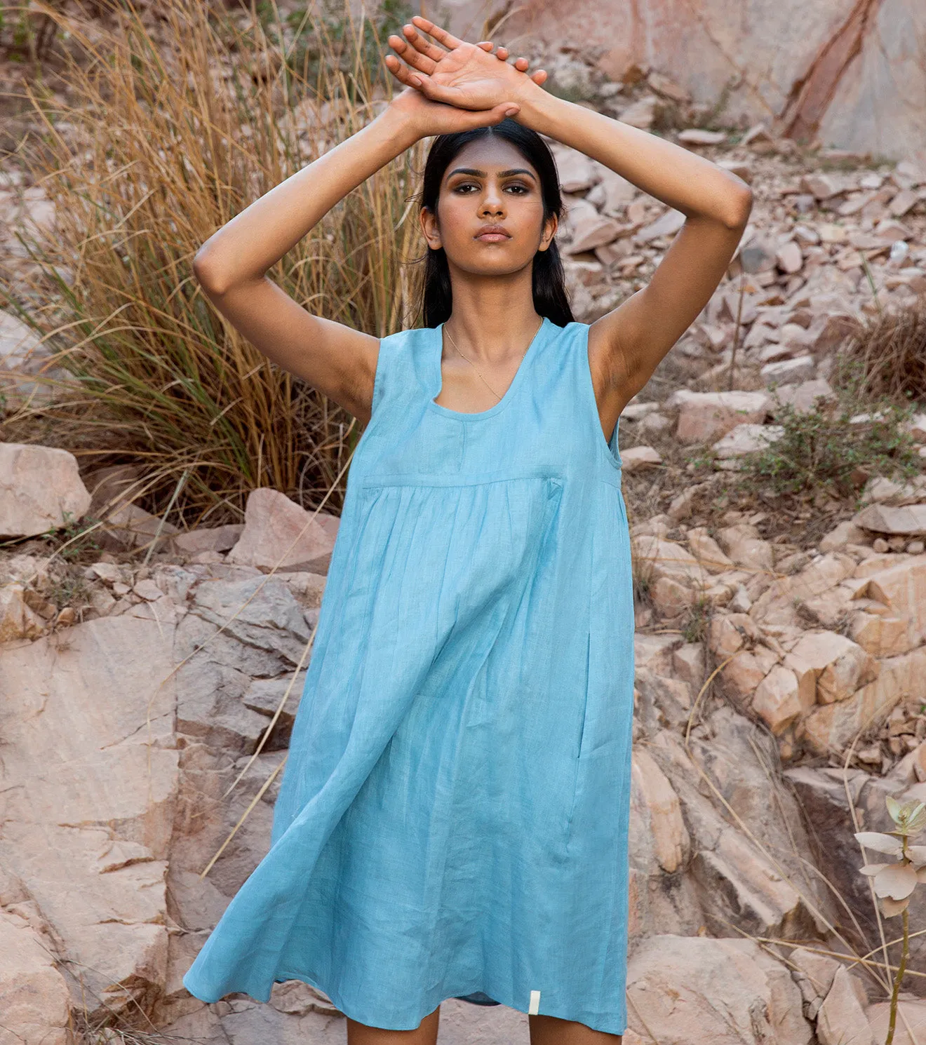 KharaKapas I Ice Blue Sleeveless Shift Dress  I  32 Days Of Summer