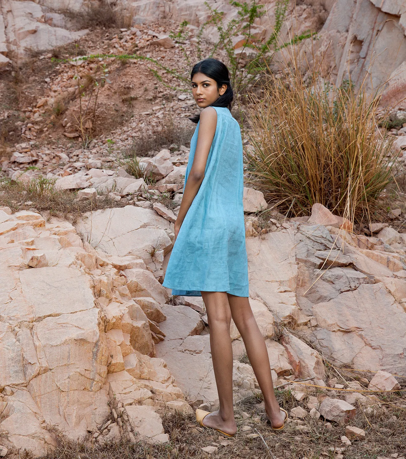 KharaKapas I Ice Blue Sleeveless Shift Dress  I  32 Days Of Summer